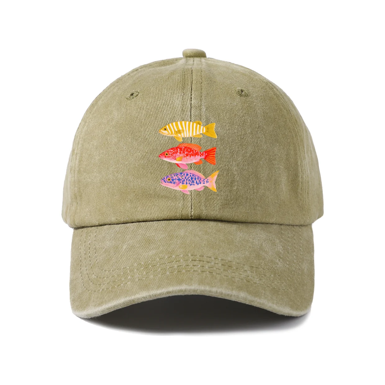 Retro Colorful Tropical Fish Baseball Cap, Vintage Washed Adjustable Unisex Dad Hat, Casual Gift