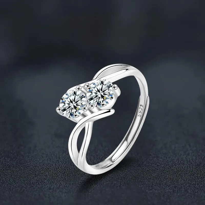 

1cttw Full Moissanite Ring Certified 925 Sterling Silver Two Stone Lab Diamond Engagement Wedding Bands Jewelry for Women