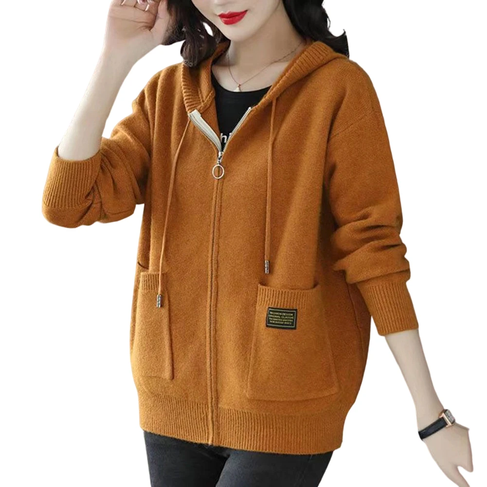 Felpa con cappuccio a maniche lunghe cardigan maglione lavorato a maglia con cappuccio da donna casual con tessuto ad alta elasticità adatto per l'autunno e l'inverno
