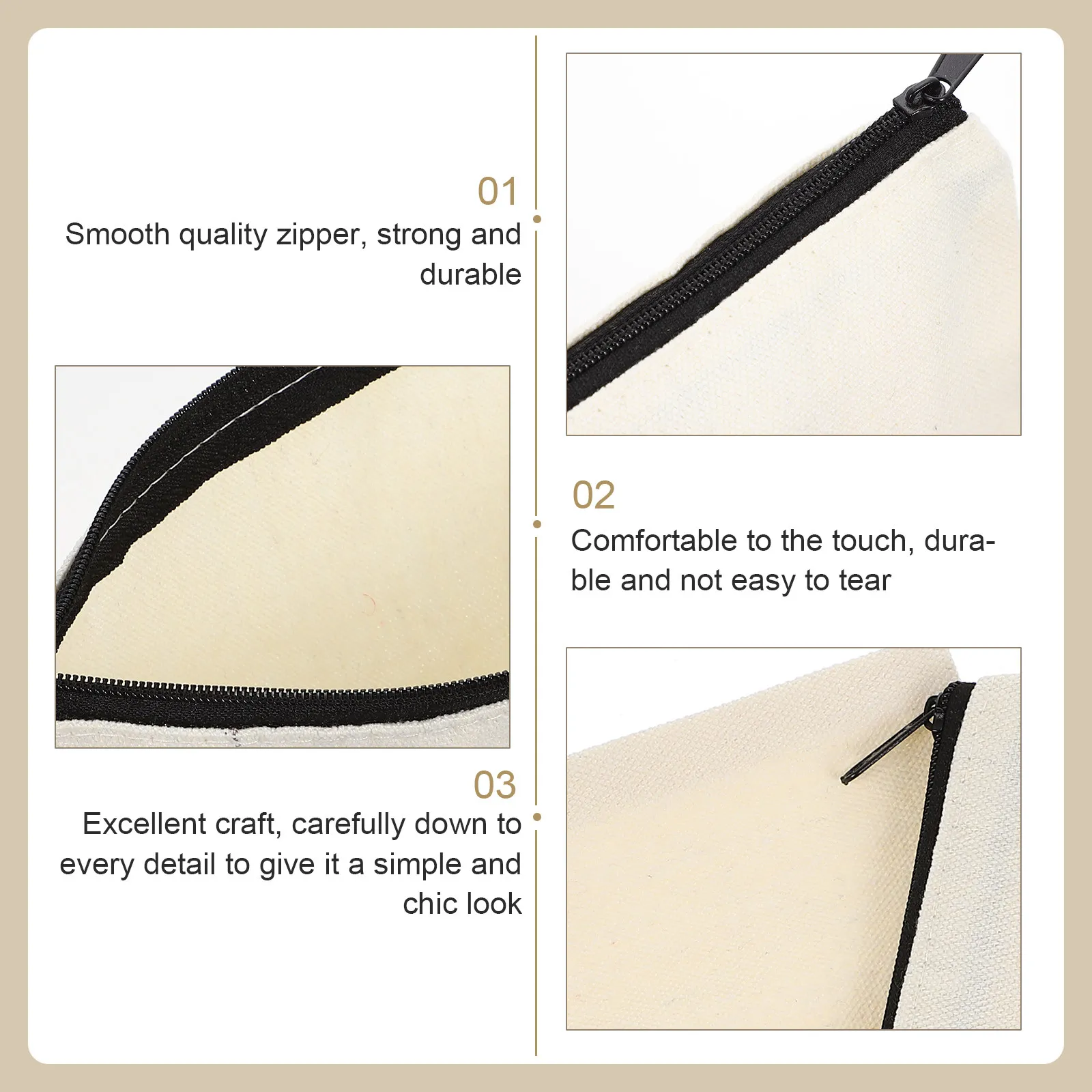 12Pcs Canvas Pencil Bags Zipper Closure Blank Pouches for Makeup Cosmetics Pens Erasers Jewelry Keys Lightweight Portable Bulk