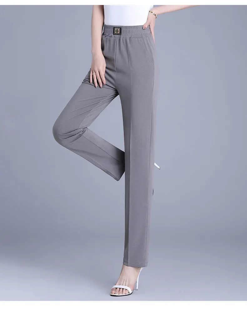 Idle Pants  Middle-aged and Elderly Women's Pants High Waist Elastic Loose Large Size Elastic Straight Trousers Thin XT1379