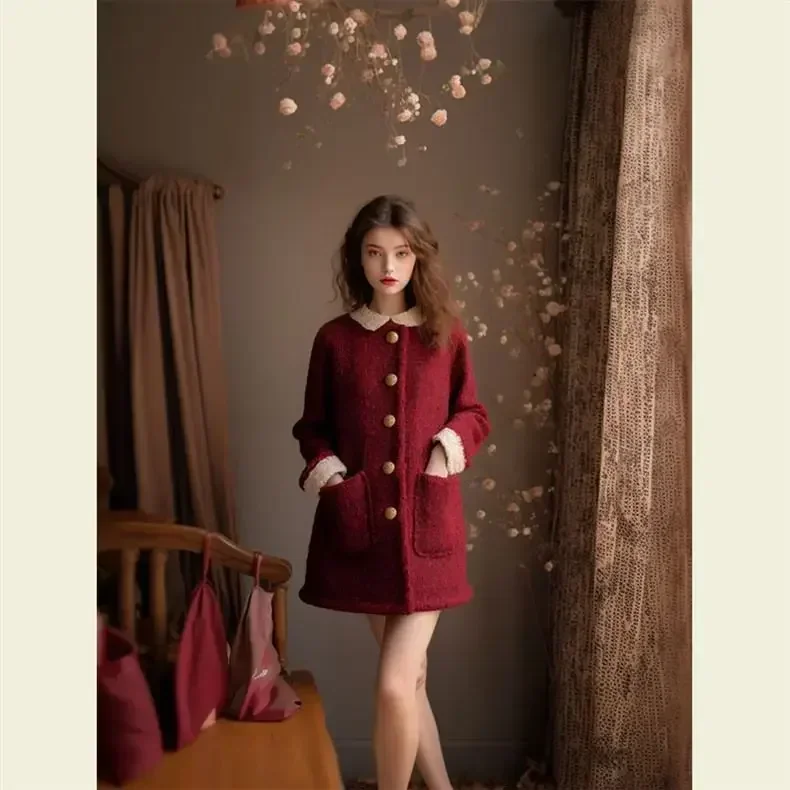 Winter Dress Women Clothing New Year's Robe Meilad Light Luxury Christmas Red Robe French Straight Tube Red Dress for Women