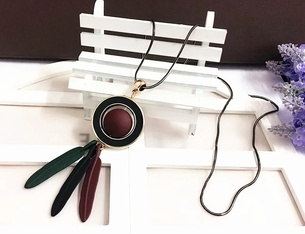 Korea Vintage Tassel Long Sweater Chain Necklace For Women Jewelry Accessories Bohemian Geometric Circle Round
