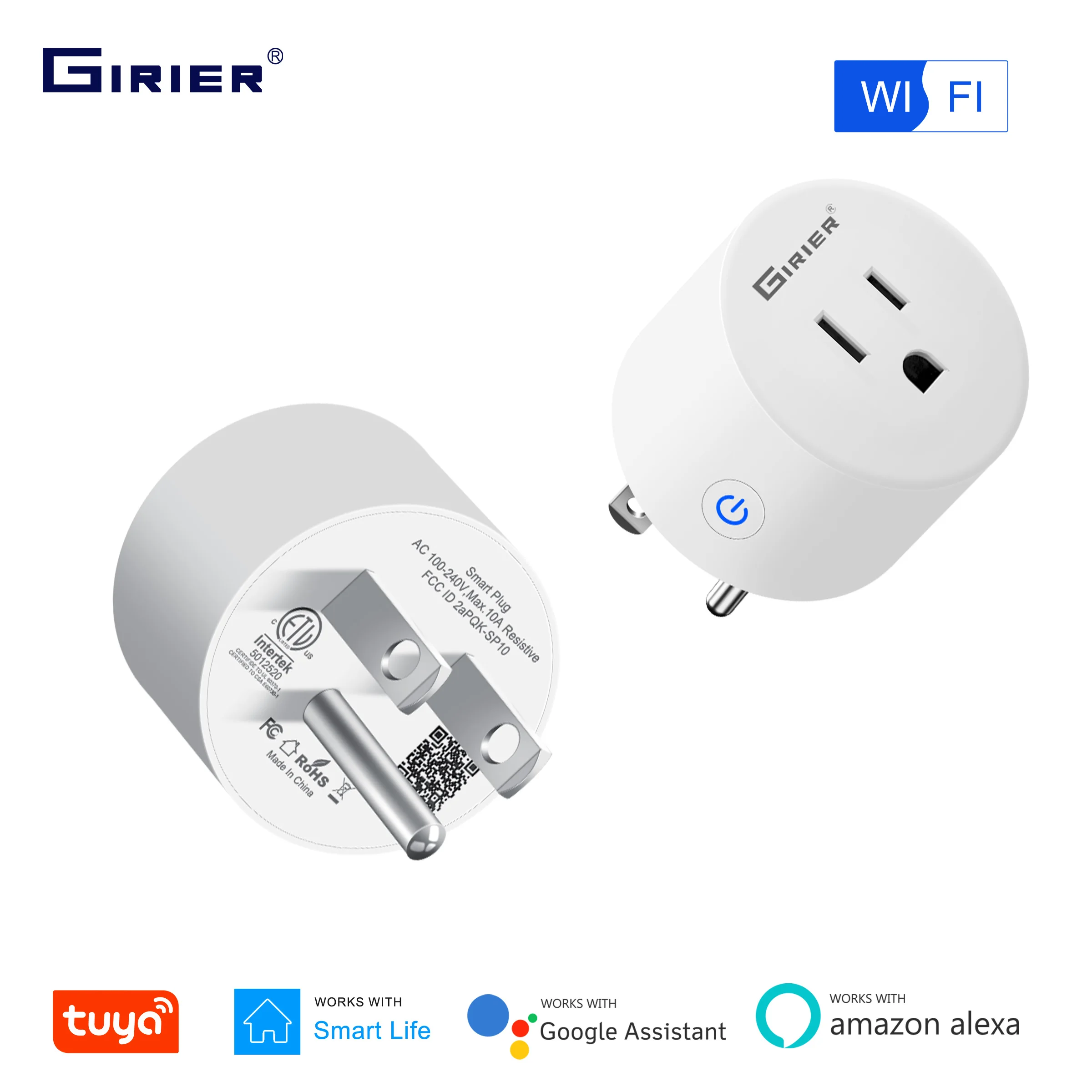 

GIRIER Tuya WiFi Smart Plug US Standard Smart Home Timer Socket Outlet 100-240V Compatible with Alexa Google Home Assistant