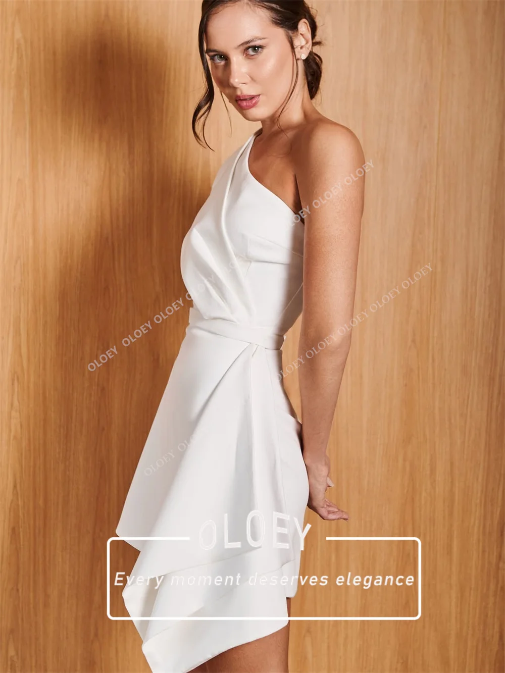 OLOEY Simple Short Wedding Dress One Shoulder Mini A-Line Bridal Gown Customized Sleeveless 2026 Vestidos De Novia