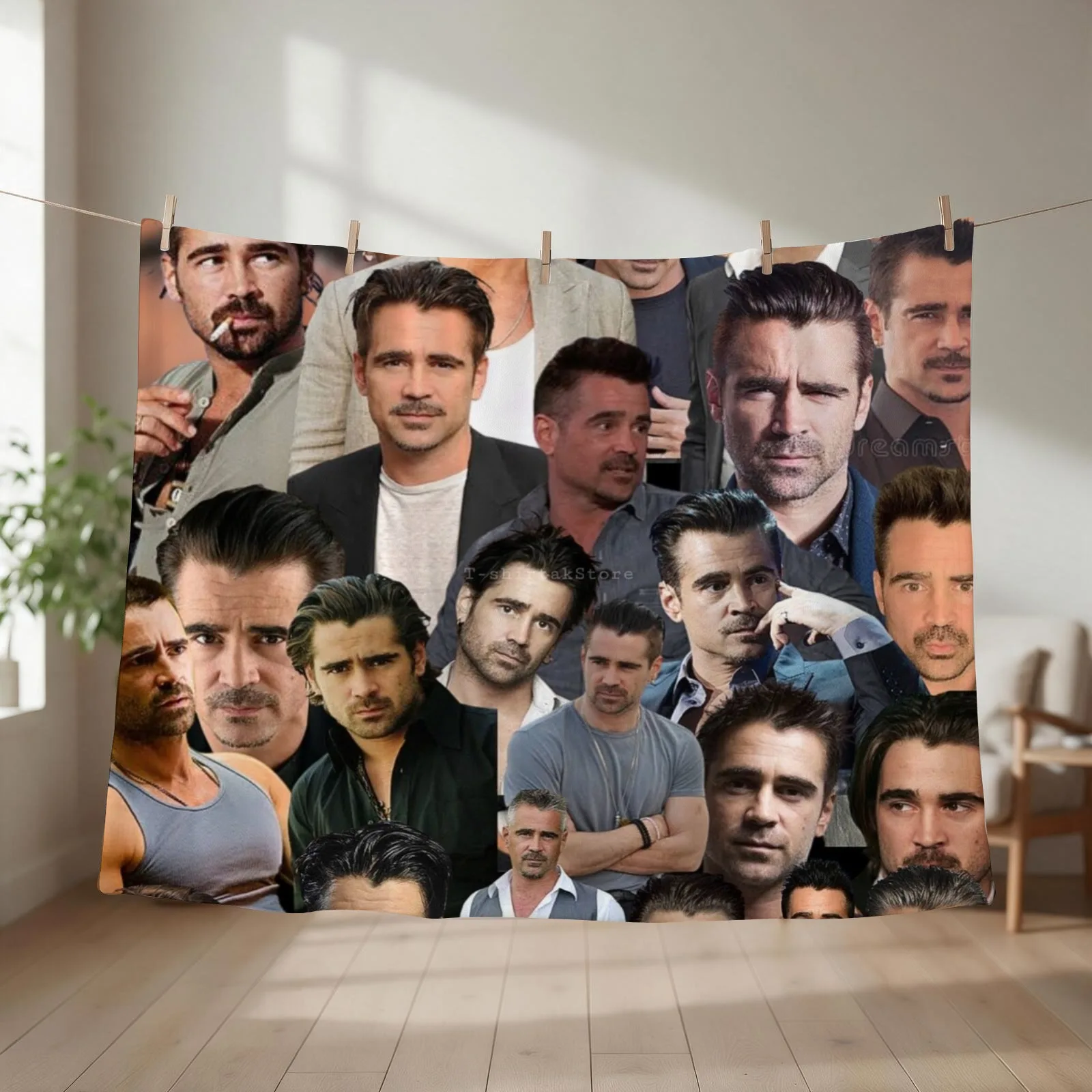 colin farrell photo collage Throw Blanket couch cozy soft plush fuzzy picnic outdoor blanket