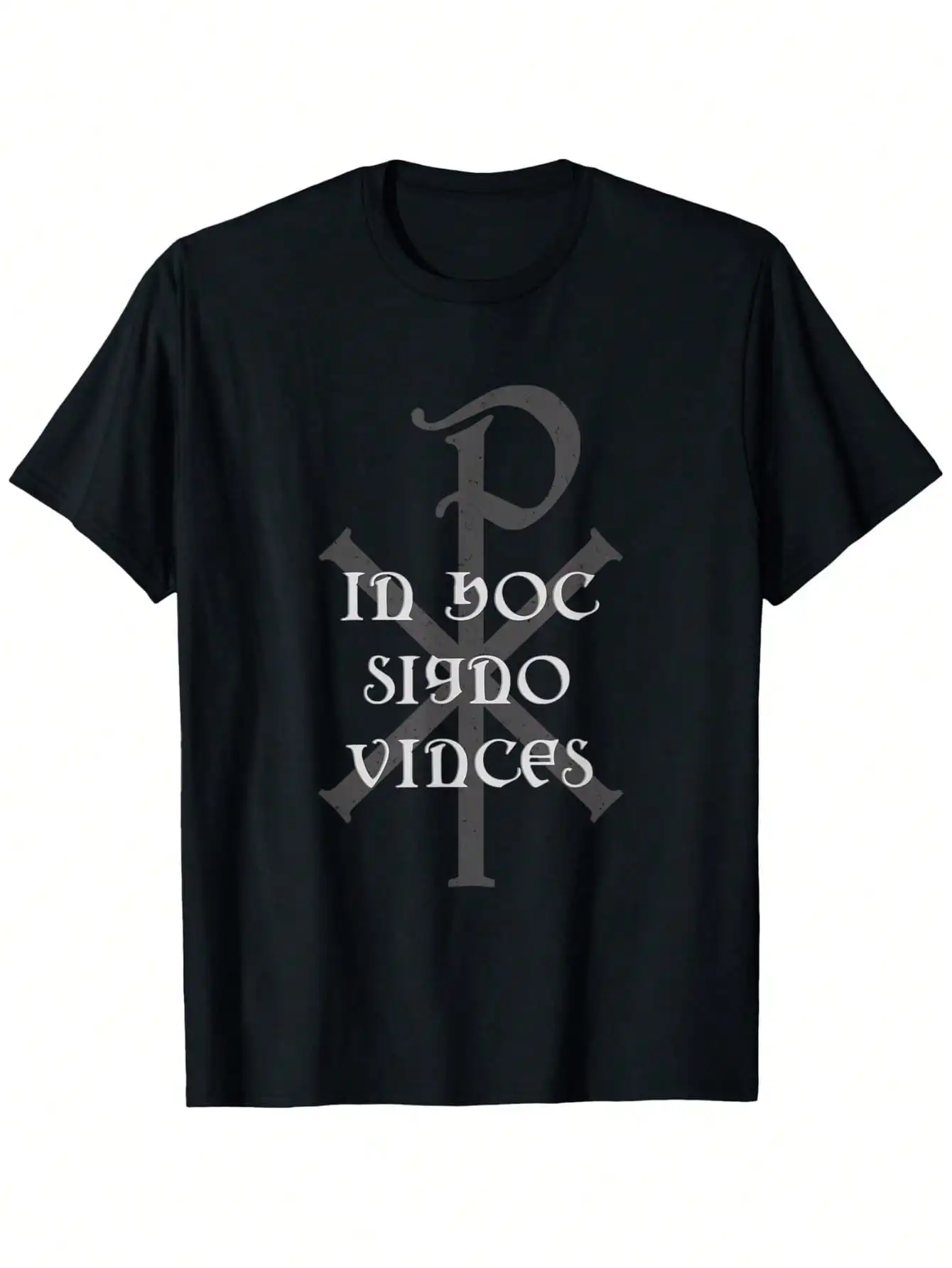 

Men's Black Cotton Crew Neck T-Shirt - In This Sign Thou Shalt Conquer XP Christogram, Casual & Stylish,
