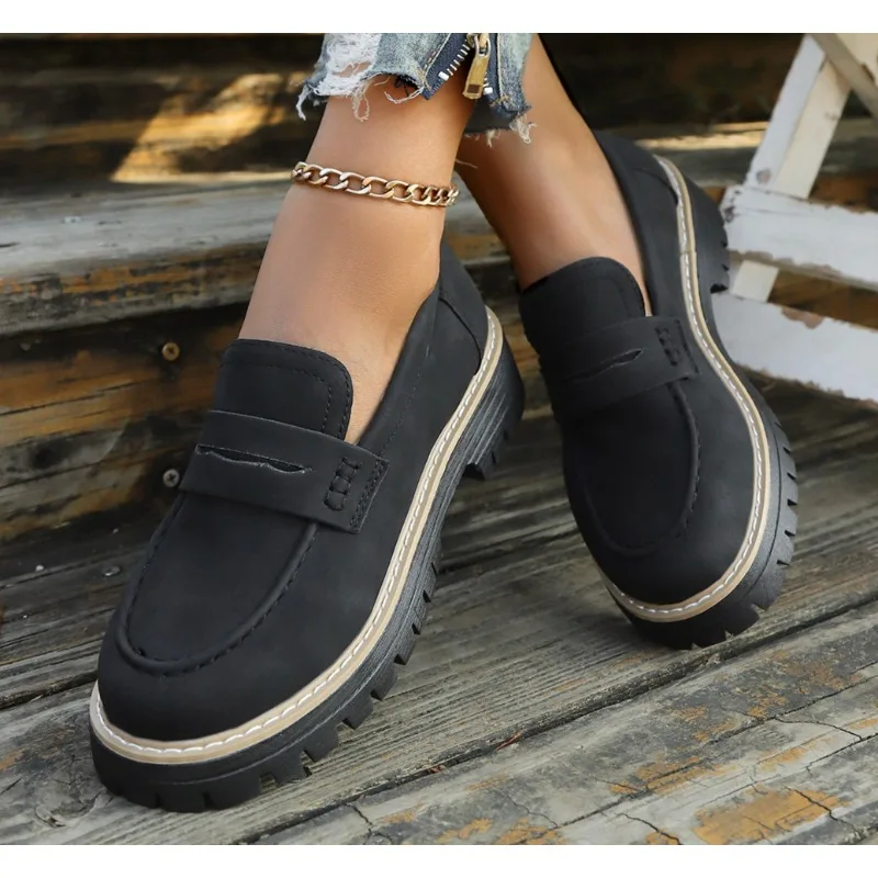 

New Spring Shoes Women's British Style Thick-soled College Style Casual Loafers Leather Fashion Shoes Girls Oxford Shoes