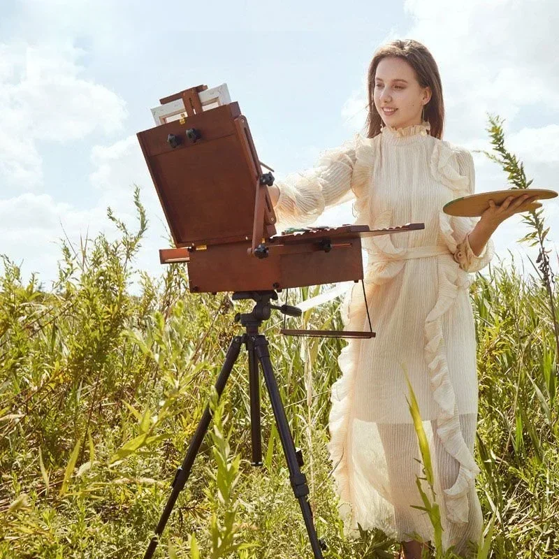 

Nordic Wooden oil painting sketching easel box portable desktop lifting outdoor art folding multi-functional style