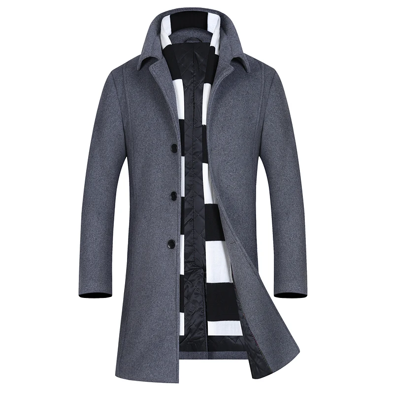 Высококачественное мужское модное, крутое и повседневное однотонное шерстяное пальто для людей среднего и молодого возраста.