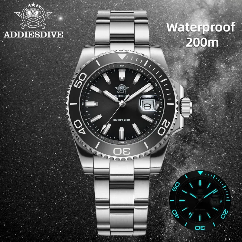 

ADDIESDIVE 41mm Diver Watch Ceramic Bezel Japan 2115 Movement Quartz Watches Stainless BGW9 Luminous Waterproof 200m Men's Watch