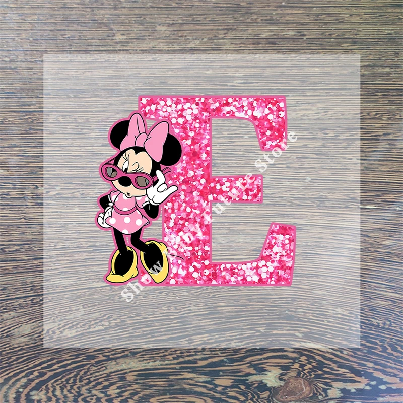 Minnie Mickey Mouse Disney English Letter Clothes Sticker Hot Transfer Clothing Patch Iron on Patch Cute Print T Shirt Sticker