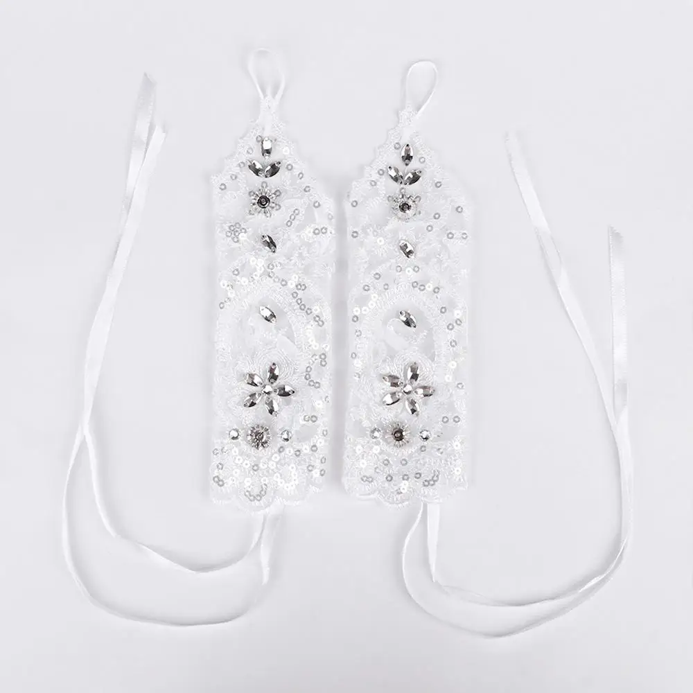 أعلى حار اللباس المألوف قفازات قصيرة الدانتيل أصابع قفازات الخرز حجر الراين