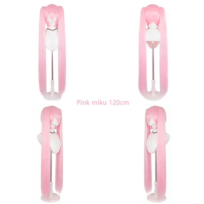 120cm Pink Long Straight Double Detachable Ponytails Miku Cosplay Wig Heat Resistant Synthetic Wig For Halloween Comic Con Party view 4