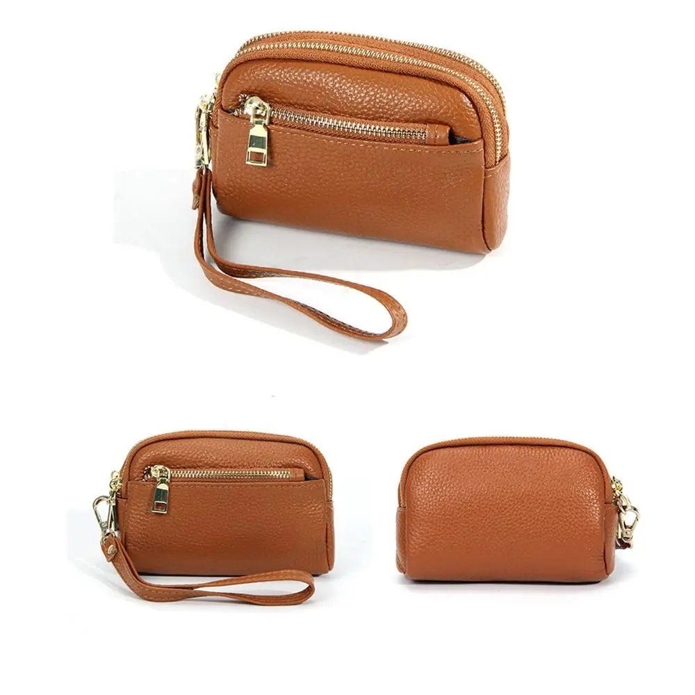 Fashion Cowhide Leather Wallets Solid Color Multi Functional Coin Purse Three Zipper Casual Change Bag for Women