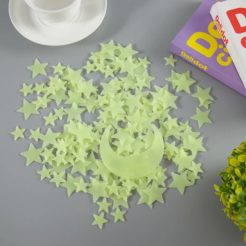 201 قطعة توهج في الظلام النجوم والقمر ملصقات جدار ليلة مضيئة ثلاثية الأبعاد الفلورسنت لاصق زينة لسقف غرفة النوم #5