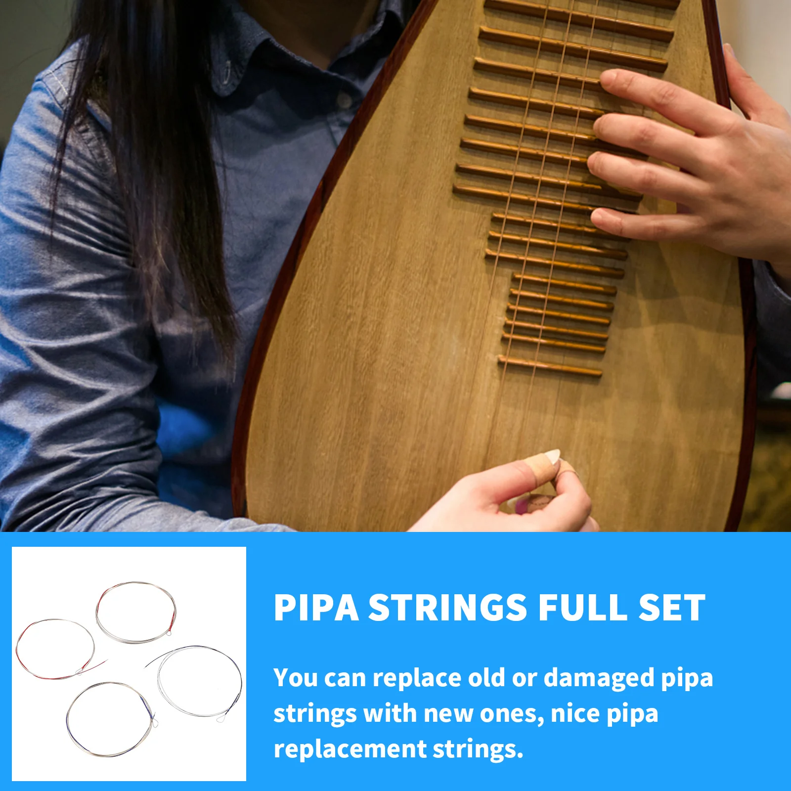 

4Pcs Pipa Strings Set Practical Durable Replacement Suitable for Classical Pipa Learners Musicians Crisp Rich Overtone