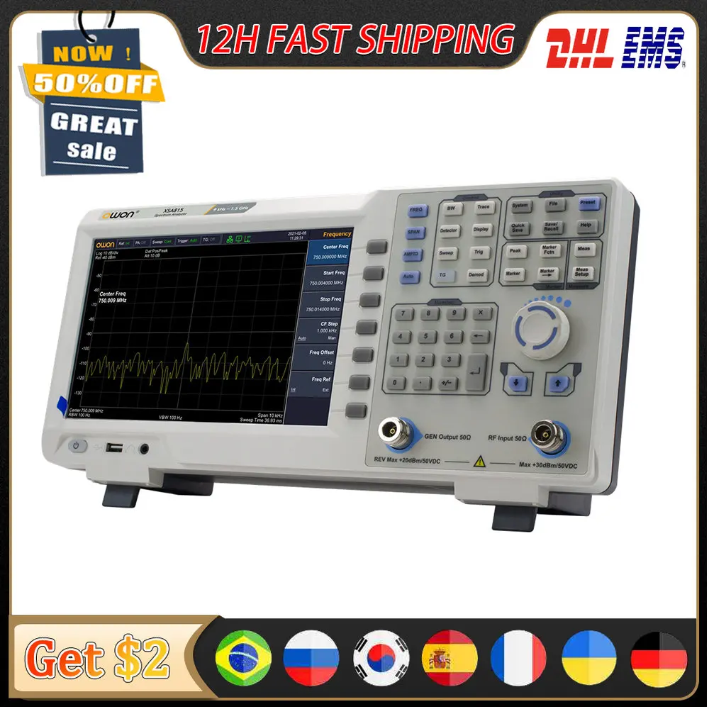 OWON XSA815TG Osciloscopio Digital Spectrum Analyzer LCD 1280x800 1Hz Resolution Bandwidth 9kHz to1.5GHz Frequency Oscilloscope