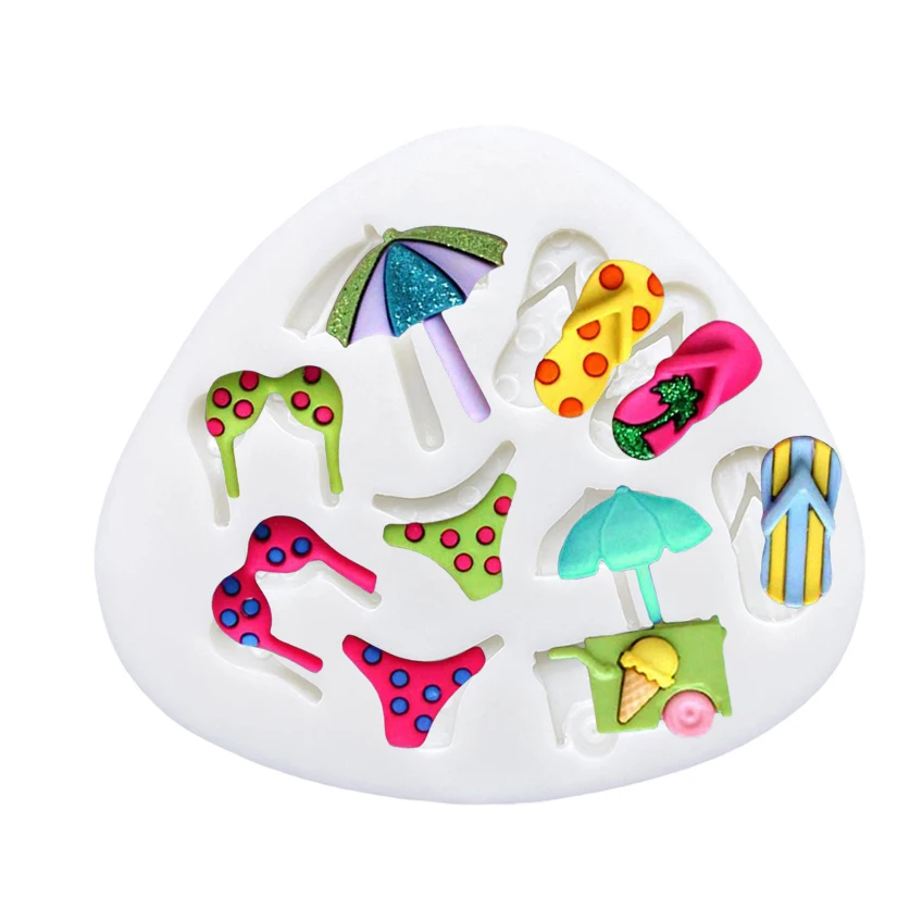 Bikini Slippers Sun Umbrella Beach Silicone Sugarcraft Mold Chocolate Cupcake Baking Fondant Cake Decorating Tools