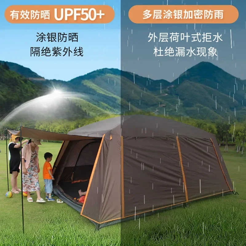 Large Two Room One Hall Camping Tent Double Layer Thickened Rainproof Sunshade Mosquito Net Outdoor Park Multi Person