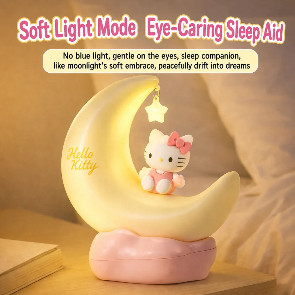 Luminária LED Estrelada MINISO x Sanrio Hello Kitty Recarregável com 3 Modos de Intensidade Ajustável, Portátil para Cabeceira, Presente Kawaii de Aniversário
