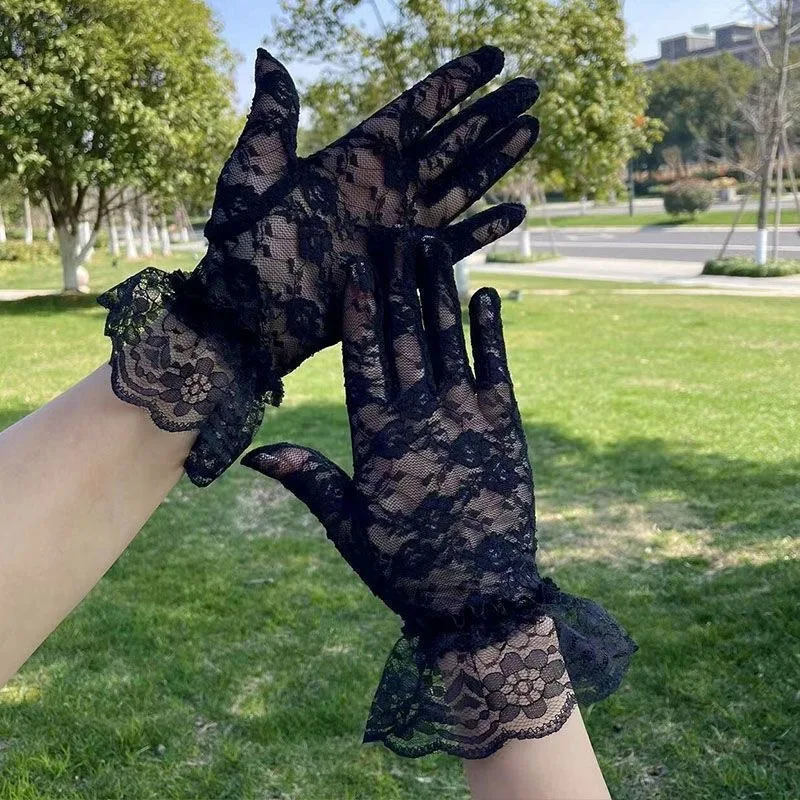 Girl Group Lolita Spitzenhandschuhe | Sexy Foto-Requisiten im Retro-Stil aus durchsichtigem Netzstoff | Manschetten für Hochzeitskleiderärmel | Stylingzubehör für Damen – Detail 14
