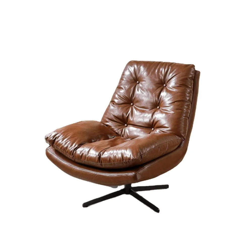 # Elegant Leisure Oil Wax Leather Chair, Curved Wrapped Shape with Tufted Upholstery