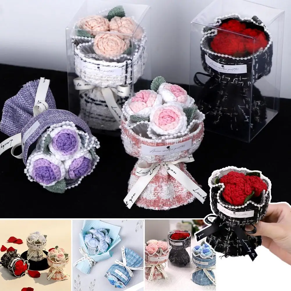 Mini Bule Rose Bundle Handmade Weaving Eternal Life Float Carrying Rose Ornament Simulation Flower Suitable For Girls Gift Box