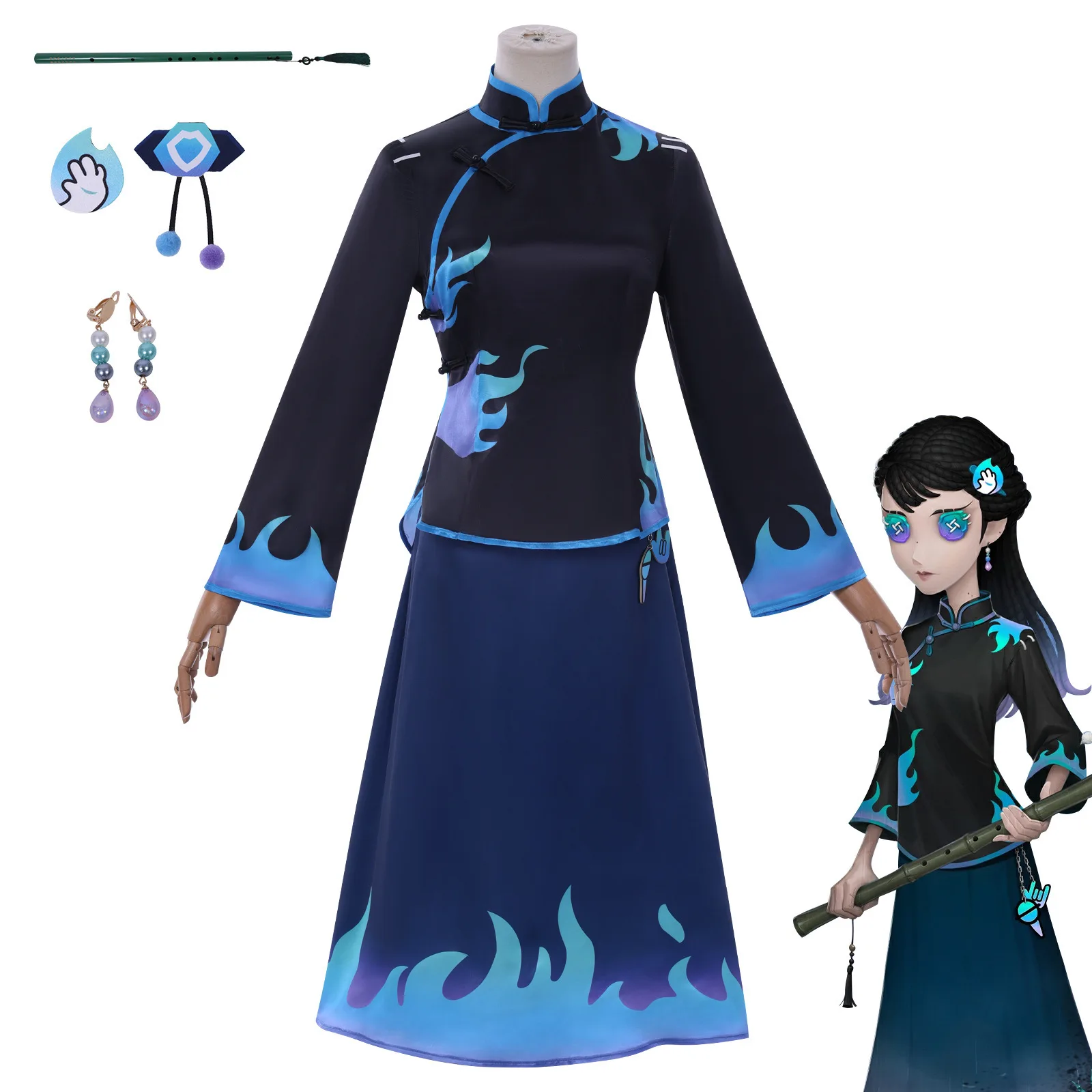 

Костюм для косплея Identity V, антикварный товар, синий цветок, огненная Республика, китайский стиль, студенческая версия, традиционный китайский Cheongsam