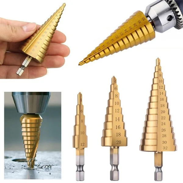 3PCS Drill Bit Set 4 12mm 4 20mm 4 32mm HSS Groove Titanium Coated Wood Metal Hole Cutter Carpentry Core Drill Tools Set