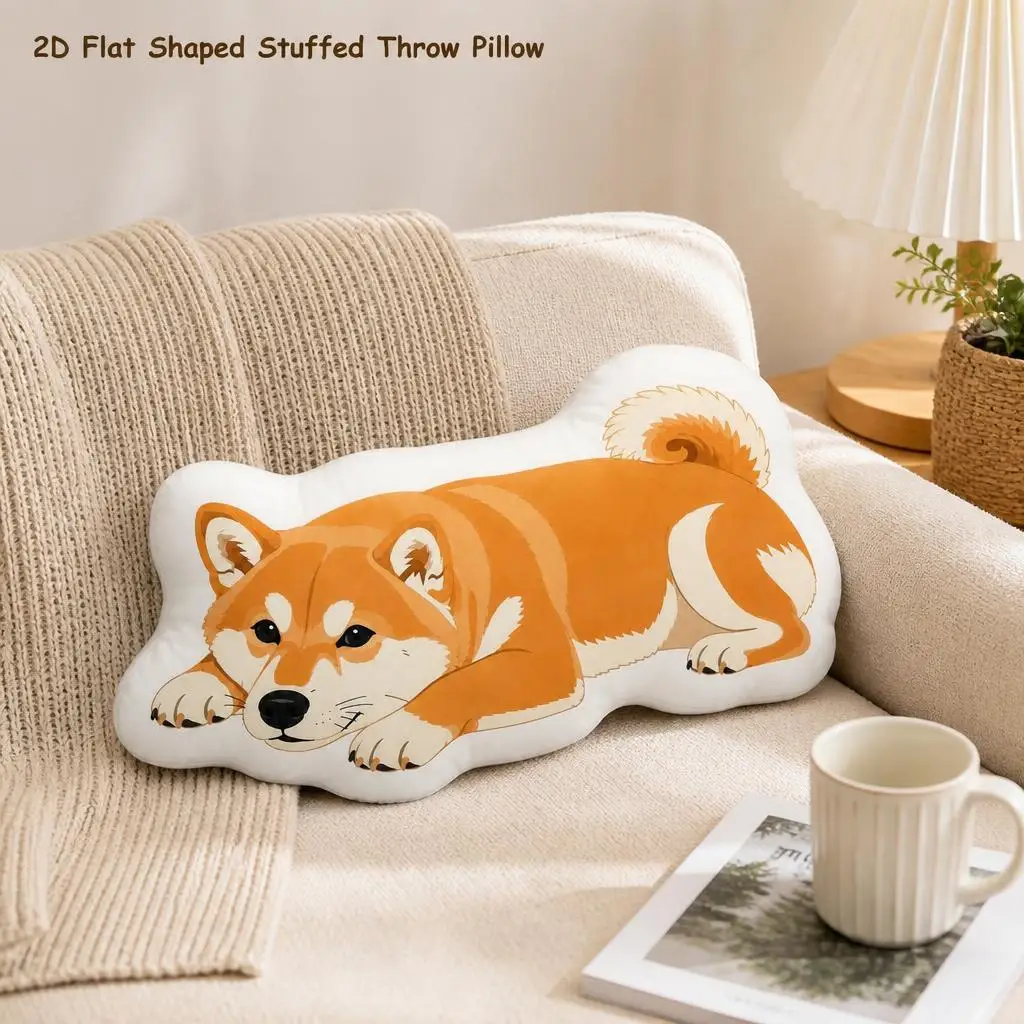 Lying Shiba Dog, Cute Orange Pet Dog Lovers Plush Pillow Cushion Irregular Stuffed Throw Pillow Home Decor Gift Sofa Bed Home