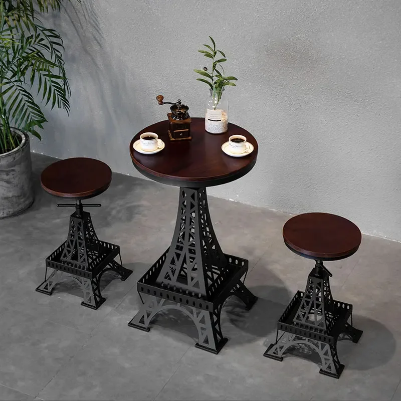 Iron solid wood bar chair adjustable chair Paris tower stool industrial style creative chair modern cafe bar