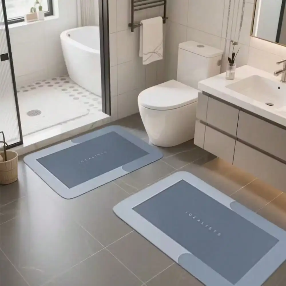 1pc Letter Silica Gel Bath Mat, Super Absorbent Non Slip Shower Mat, Quick Dry Soft Floor Mat for Bathroom Kitchen Laundry