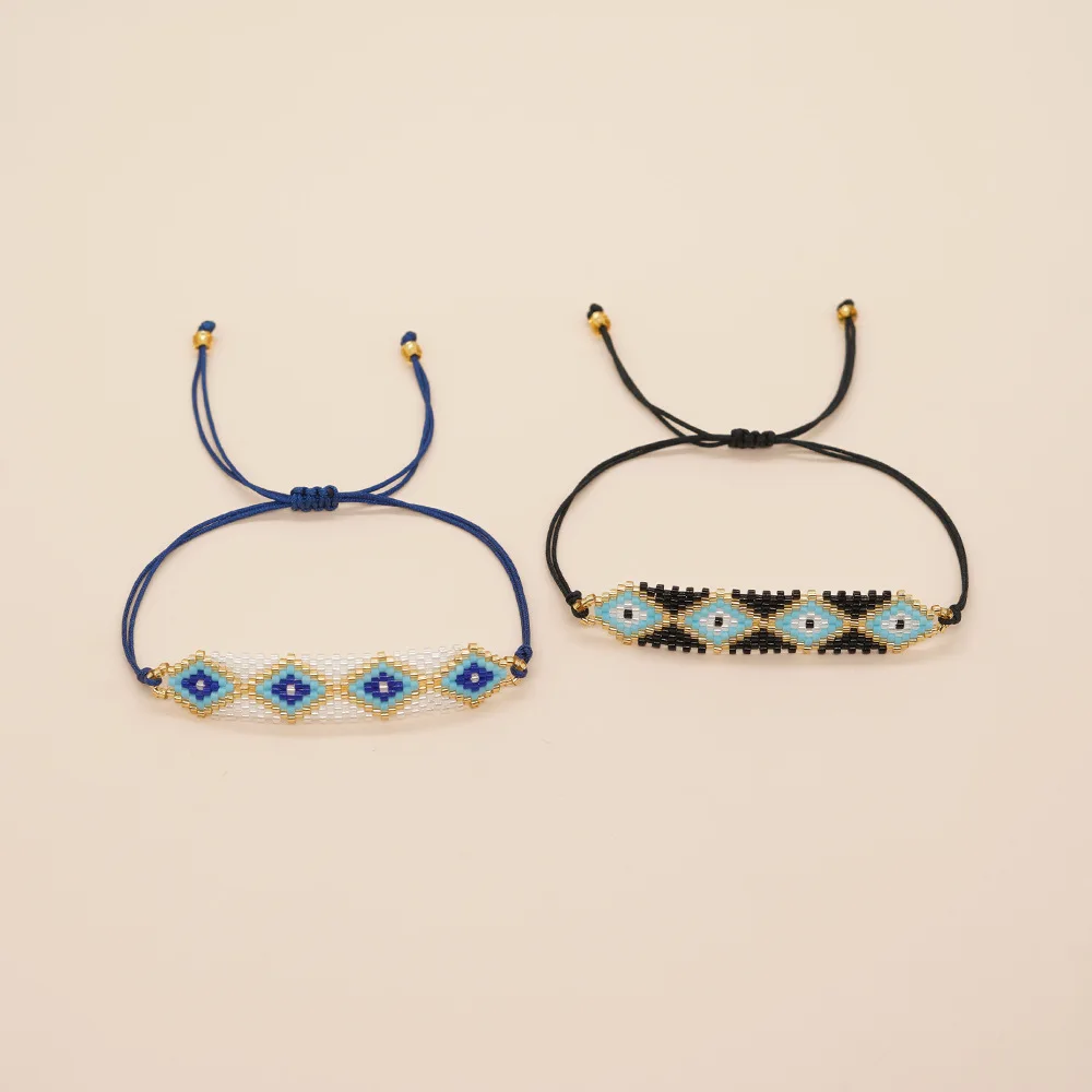 

ZGMXR Браслет из рисовых бусин с узором Ручная работа Геометрия Креатив Регулируемый модный простой женский глаз Богемный браслет из бисера