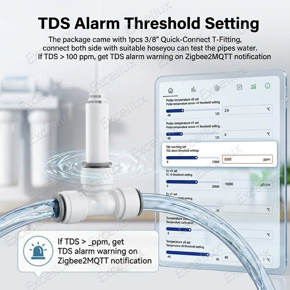 7-in-1 Zigbee Wasserqualitätsmonitor Smart Home-Sonde Temperatur- und Feuchtigkeitssensor TDS SG EC Salzgehaltsmessgerät für Zigbee2mqtt – Detail 9