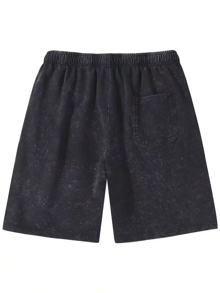 Washed 100% Cotton Mens Denim Shorts Elastic Waist Relaxed Fit Side Pockets Casual