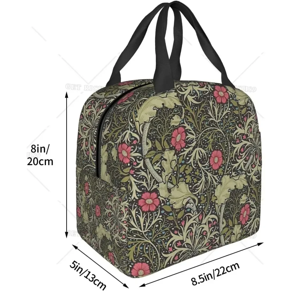 William Morris Seaweed Floral Lunch Bag for Kids Insulated Waterproof Lunch Tote Bag Reusable Box Food Carrying Bento Handbag