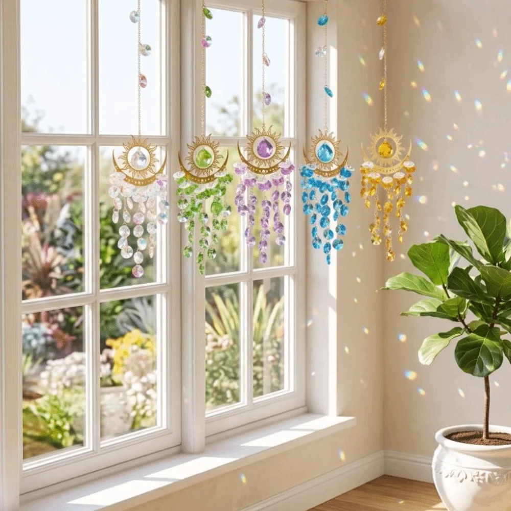 Energy Gemstone Diamond Prisms Sun Catcher Light and Shadow Moon Eye Wind Chime Hanging AB Colourful Crystal Catcher Garden