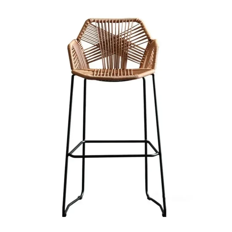 Modern Wrought Iron Bar Chairs High Stools for Kitchen Nordic Bar Furniture  Rattan Back Home Cafe Outdoor Restaurant Armchair