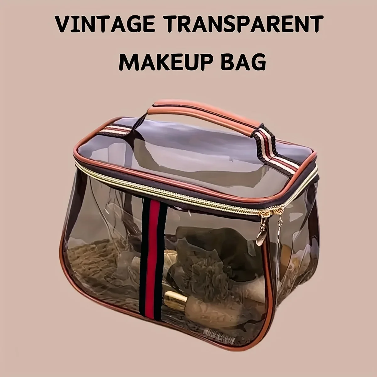 Große, transparente Kosmetiktasche aus PVC, wasserdicht, tragbar, ideal zur Aufbewahrung von Kosmetikartikeln für Frauen, für das Fitnessstudio, auf Reisen oder als Geschenk. – Detail 5