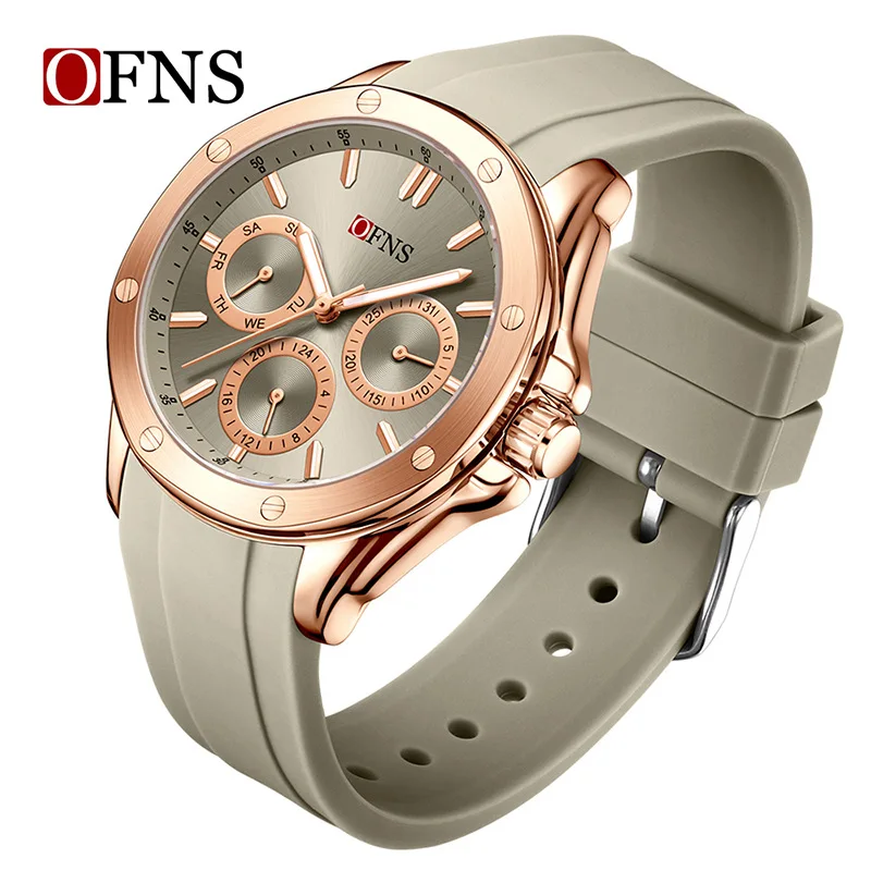 OFNS2025 New Quartz Watch for Weekends, 24H Three Eye Six Needle Waterproof Night Light Business Men's and Women's Watches