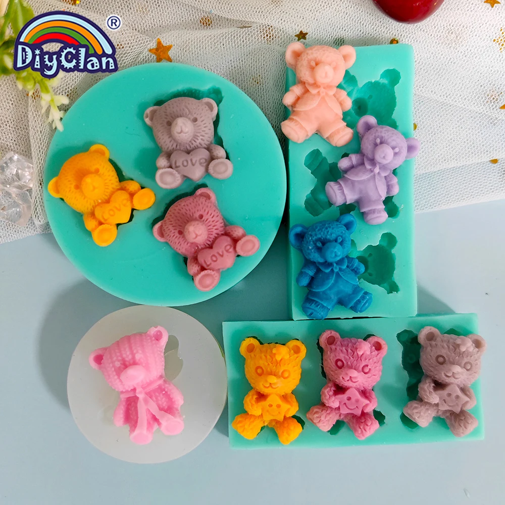 Cute Mini Bear Silicone Mold Fondant Cupcake Chocolate Biscuit Sugarcraft Kitchen Baking Cake Decorating Tools DIY Resin Mould