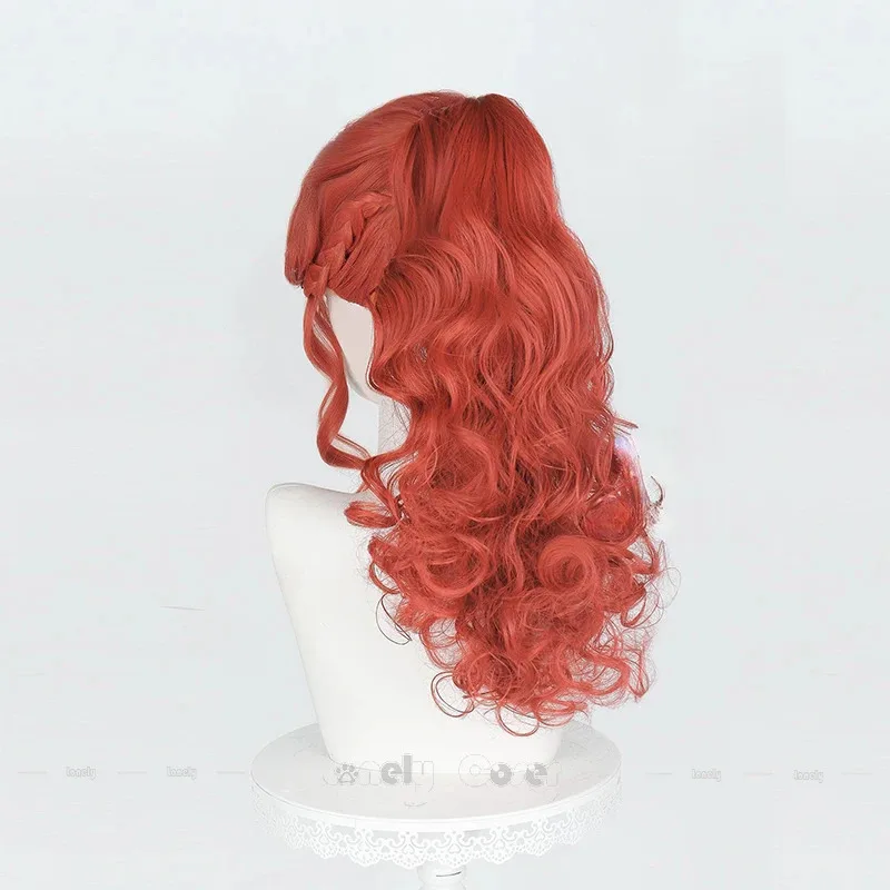 Aa69Identity V Archer 코스프레 가발 Anachronic Vilulf 다크 레드 하이 컬리 포니 테일 가발 여성 소녀 남성 할로윈 Brynhildr Vi