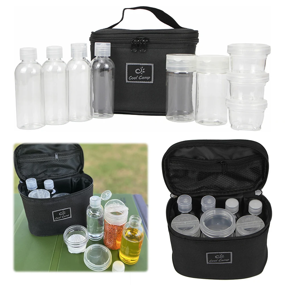 10Pcs/Set Portable Spice Container Set with Carry Bag BBQ Seasoning Bottle Set Salt Pepper Spice Shaker Jars for Camping Travel