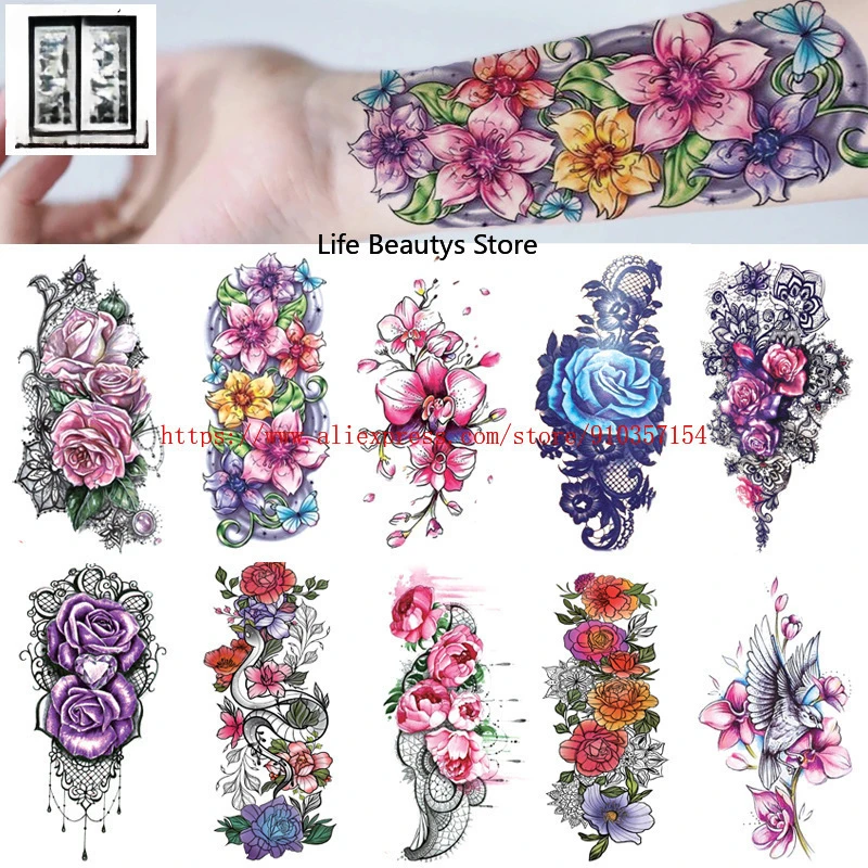 Half arm waterproof tattoo sticker symbol totem animal skeleton text in stock