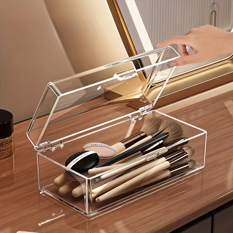 Organizador de Cosméticos Transparente com Tampa, Caixa de Armazenamento de Maquiagem Durável Adequada para Batom, Sombra, Pincéis, Estojo de Maquiagem Portátil
