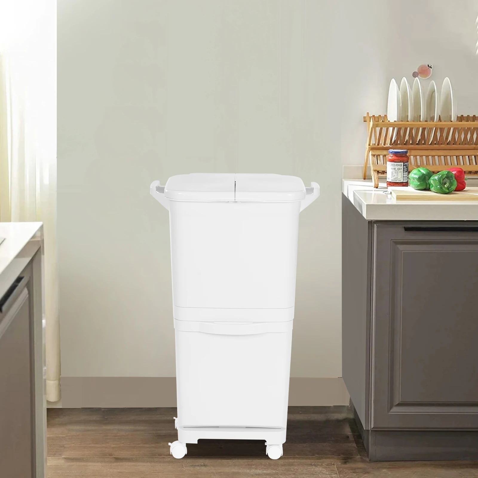 Weißer 45-Liter-Mülleimer aus PP, klassifiziert, Küchen-Mülleimer, Sortier-Mülleimer, vertikaler Mülleimer für Küchen, Schlafzimmer, Badezimmer – Detail 16