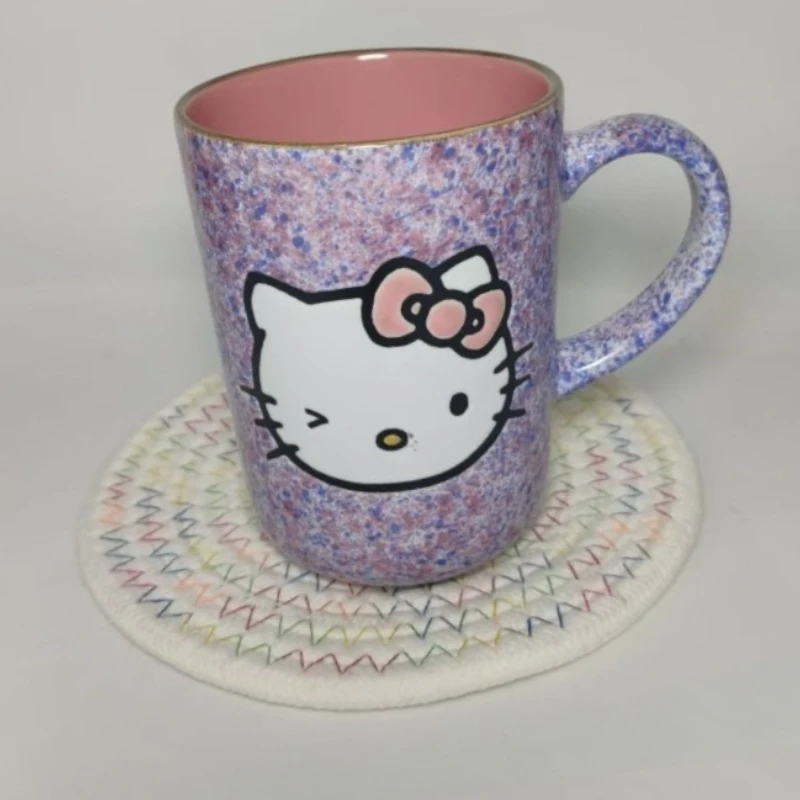 

Kawaii Sanrio Hello Kitty Cup Kiln-changed Purple Ceramic Mug Cute Cartoon Water Cup Milk Holiday Gift Limited Edition 450ML