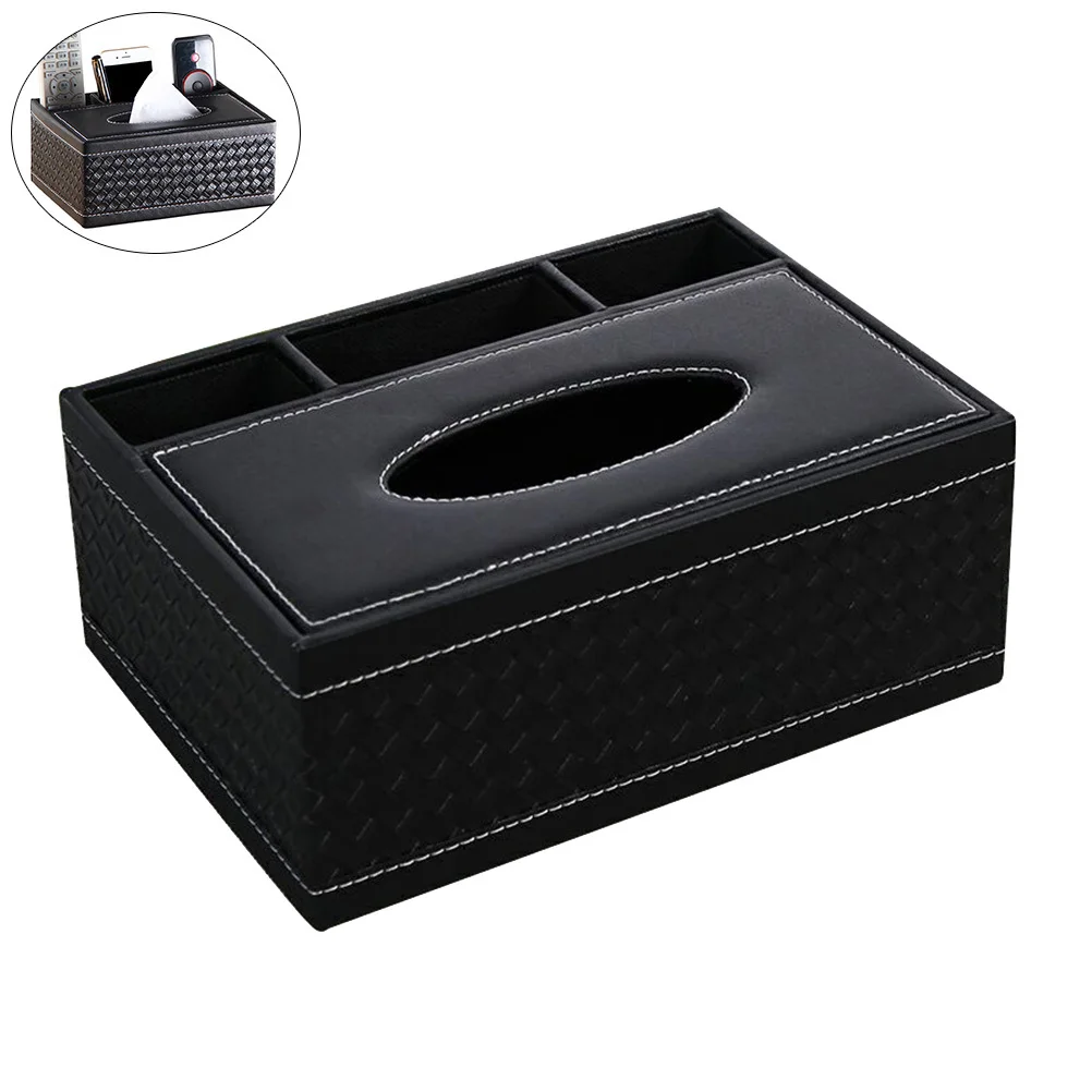 PU Makeup Desktop Organizer Tissue Box Pencil Scissor Holder Braided Design Multifunctional for Office Home Car