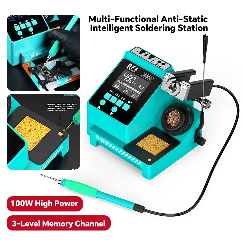 

RF4 RF-S410 Профессиональный паяльный стол 100 Вт - ЖК-дисплей с быстрым нагревом и антистатической защитой, подходит для ремонта мобильных телефонов